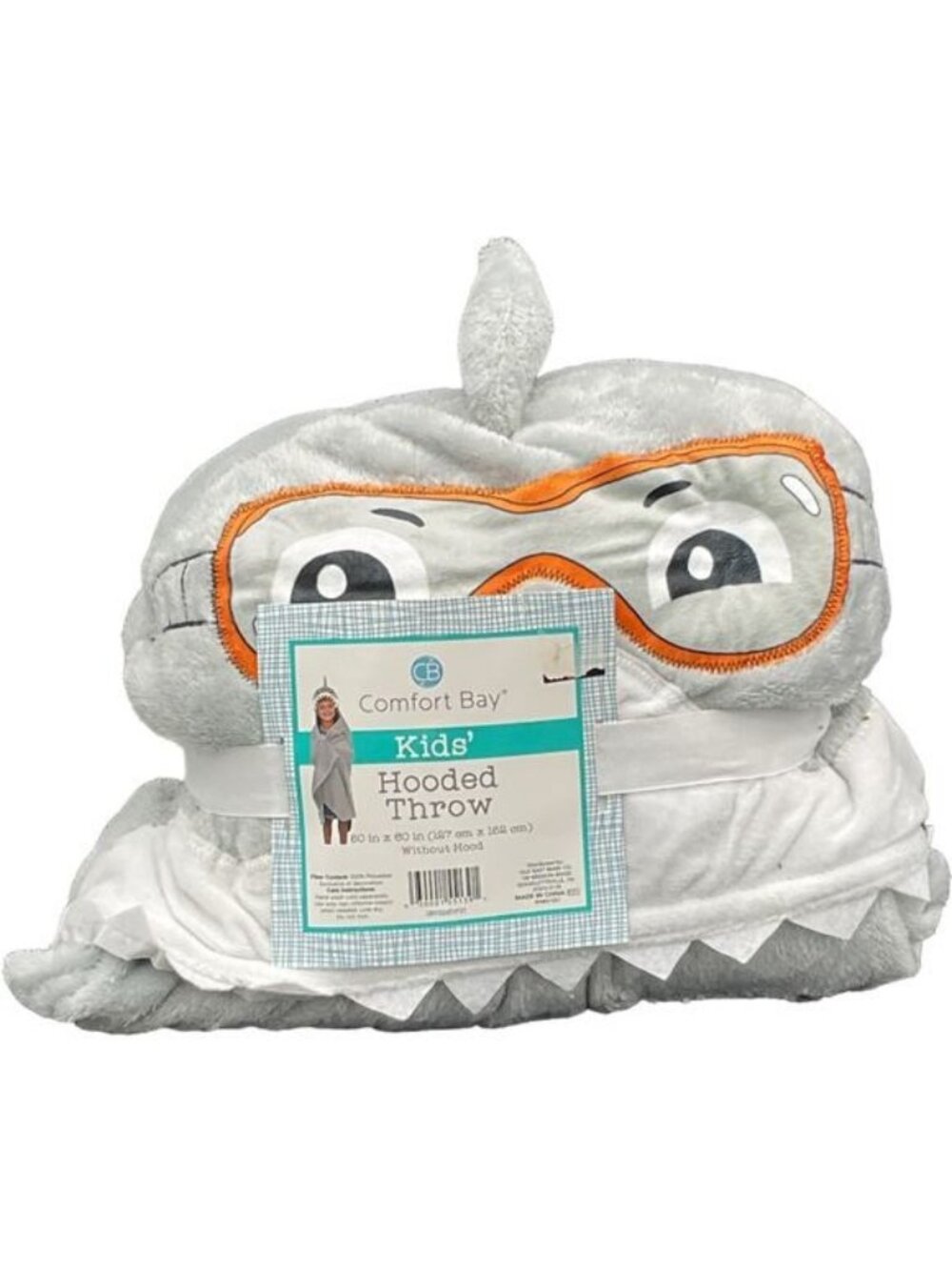 Comfort Bay Kids Shark Hooded Throw Blanket Gray Goggles Fleece Cozy Nap Sleep